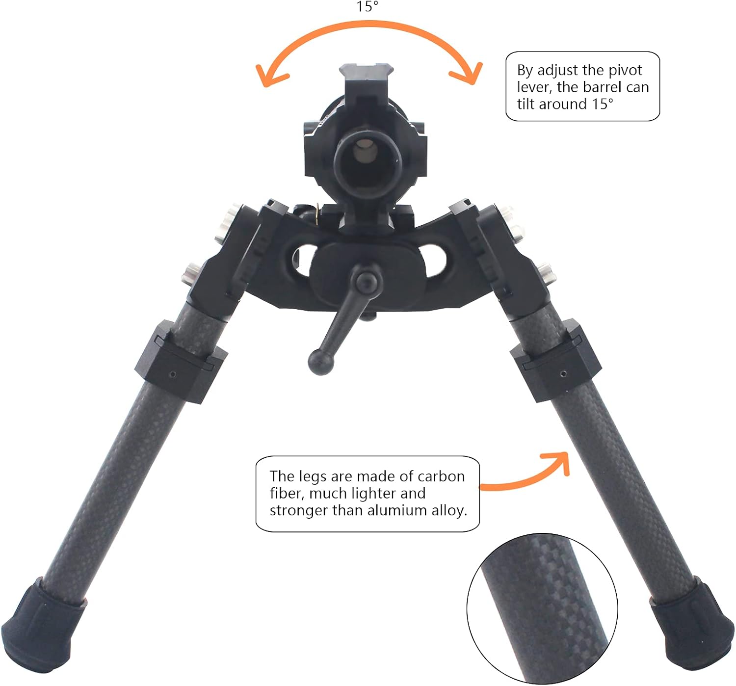 UUQ 8" - 12” Adjustable Bipod, Heavy Duty Carbon Fiber Tactical Rifle Bipod, Picatinny/Weaver Rail Mount Base