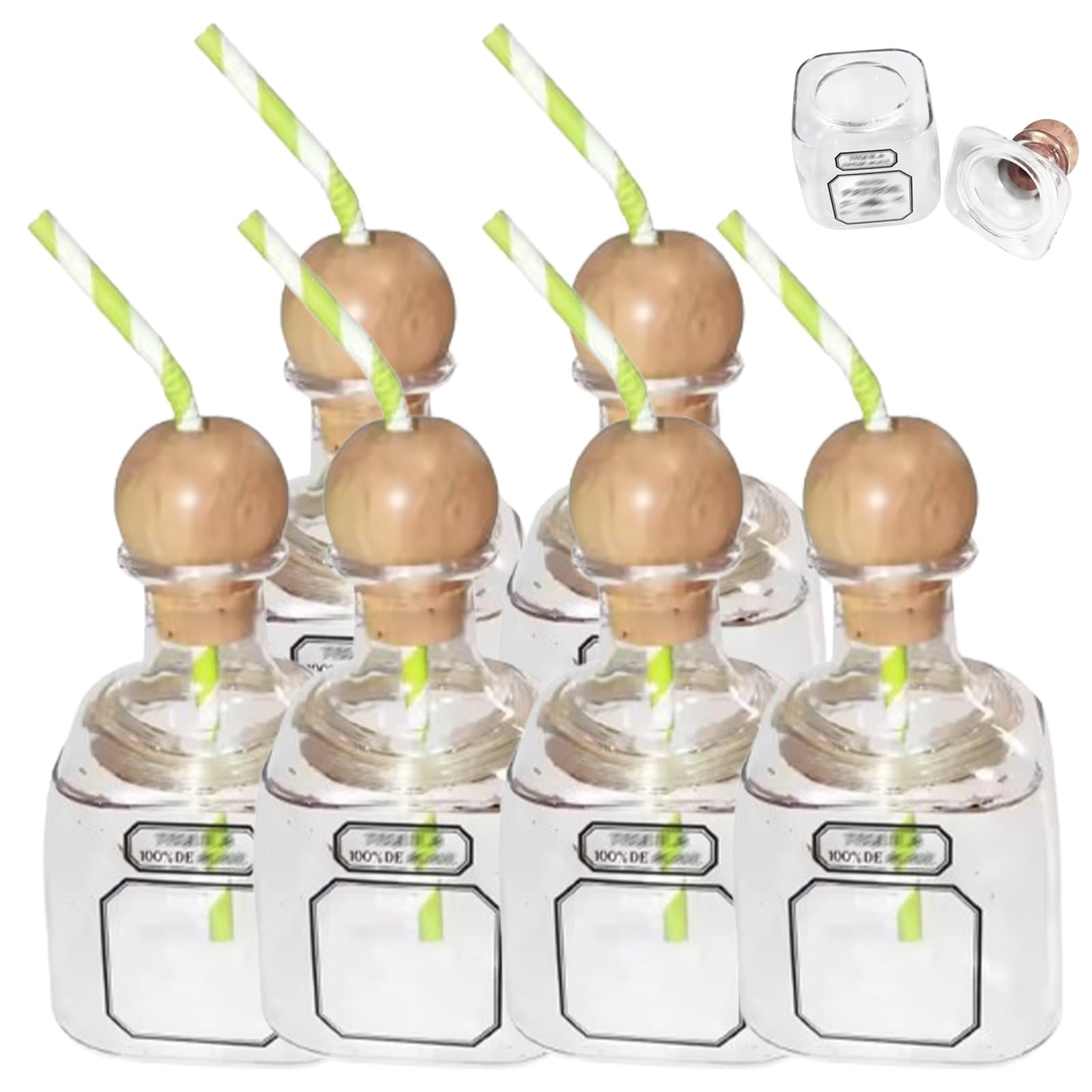 13oz Acrylic Patron Reusable Cups with Straw Hole,Small Plastic Patron Bottles Empty for Drinks,Drinking Mini Patron Tequila Usable Bottles,Botellas De Patron Tequila Vacias De Plastico