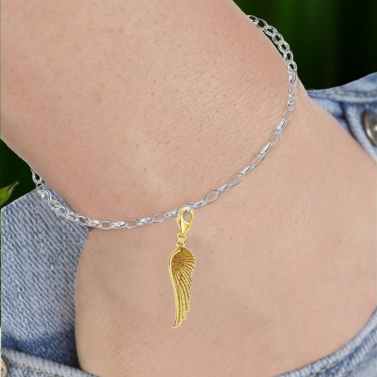 Pendentif en forme d'aile d'ange dorée en argent sterling 925 pour bracelet à breloques