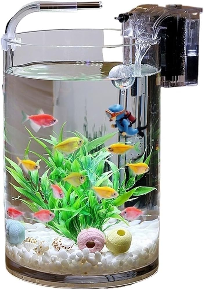 Kleine zylindrische Glas-Fischschale, Desktop-Aquarium für Büro, Wohnzimmer, Heimdekoration, transparenter Betta-Fisch-Lebensraum