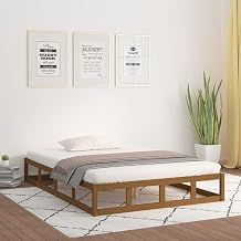 Small Double Bed Frame 120x190 cm Honey Brown Solid Pine Wood Durable Slatted Base Modern Low Profile Design Easy Assembly for Bedroom Guest Room or Loft