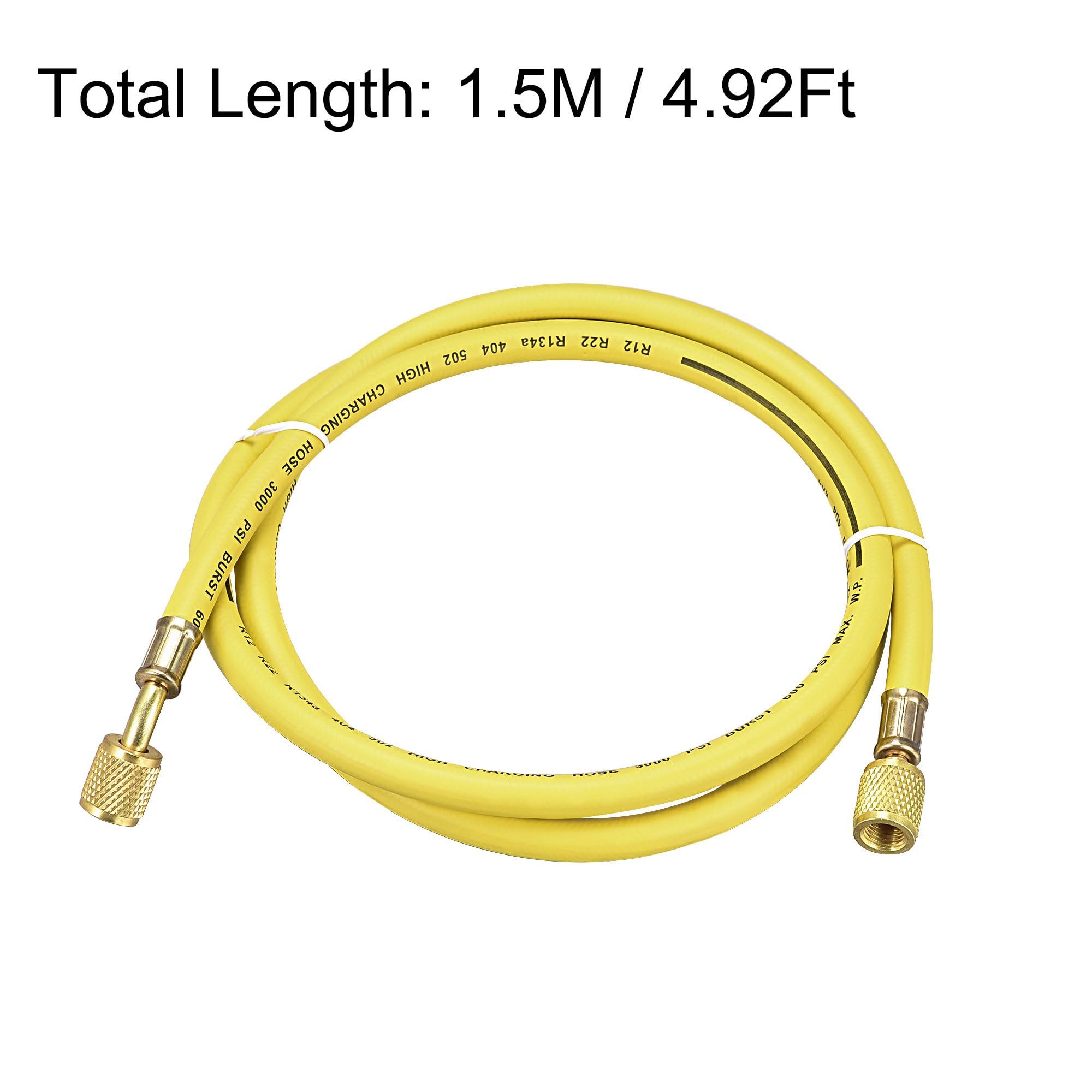 sourcing map Tuyau Remplissage réfrigérants 1/4pouce Filetage 4.92Pi Longueur 600PSI Tube pour Entretien Réfrigération Climatiseur Domestique Jaune