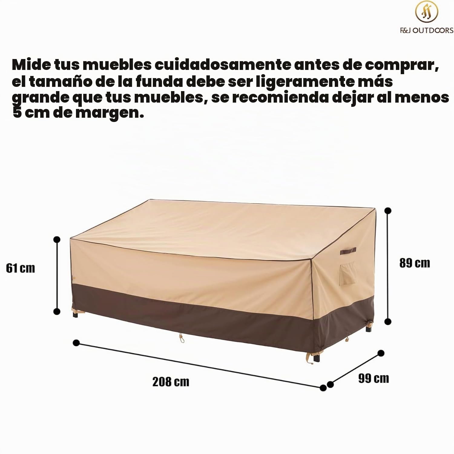 F&J Outdoors Funda para Sofá de Jardín, Tela Ecológica, Impermeable, Resistente a los Rayos UV, Cubierta para Banco de 3 Plazas, Protección contra la Nieve en Invierno, 208x99x61/89cm