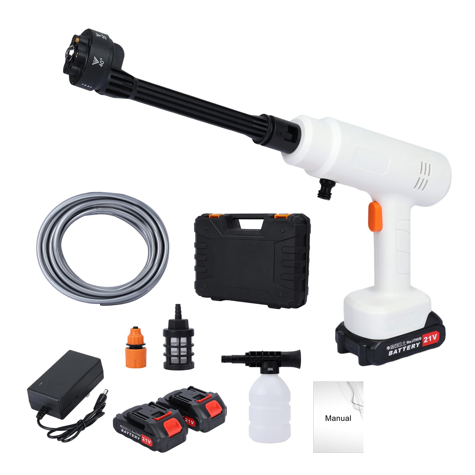 Calager Cordless Pressure Washer,180W Cordless Power Washer with 6-in-1 Adjustable Nozzle, Portable Battery High Pressure Washer Gun,360PSI Electric Pressure Washer Jet Cleaner for Car Garden (White)