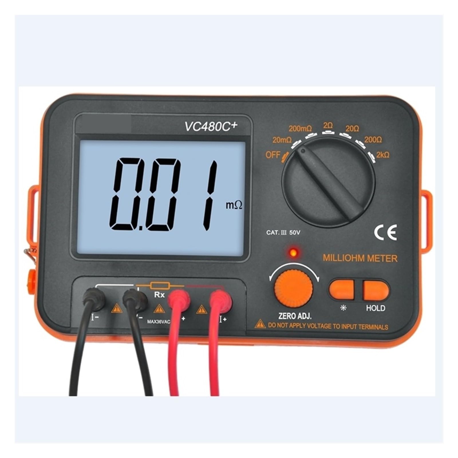 Medidor De Miliohmios Digital, Pantalla LCD De 3 1/2", Comprobador De Baja Resistencia De 4 Cables, 6 Rangos De Precisión, Multímetro De Ohmios Con Luz De Fondo