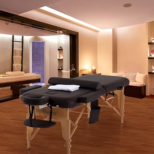 Miniatura 9 de BestMassage Mesa de masaje de 2 pliegues, cama de masaje portátil de 28 pulgadas de ancho, mesa de spa de poliuretano de altura ajustable, cama de