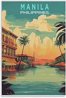 Manila Poster - Manila Print - Manila Travel Poster - Manila Illustration - Manila Philippines Artwork Poster Canvas Artwork Prints Rustic Farmhouse Decorations for Living Room Bathroom Bedroom 20x30i