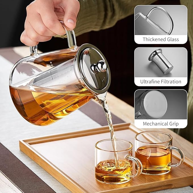 Image of Borosilicate Glass stovetop Kettle with Stainless Steel Infuser teapot to Infuse Tea Coffee Black Tea harbal kadha Tea Pot for Making Green Tea (400 ML Green Tea Kettle)