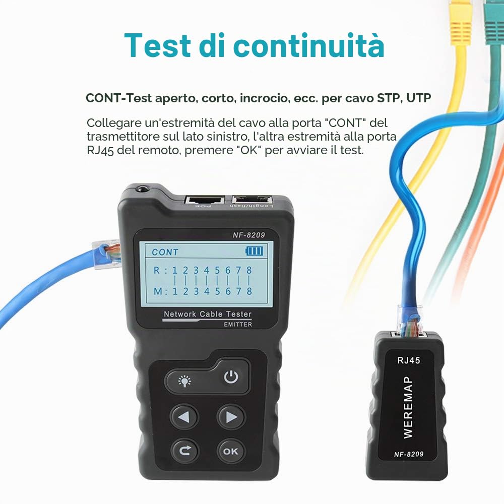 Tester NF-8209 care Tracker Strumento di rete Wiremap CAT5 CAT6 Misura della lunghezza del cavo Test PoE Funzione NCV