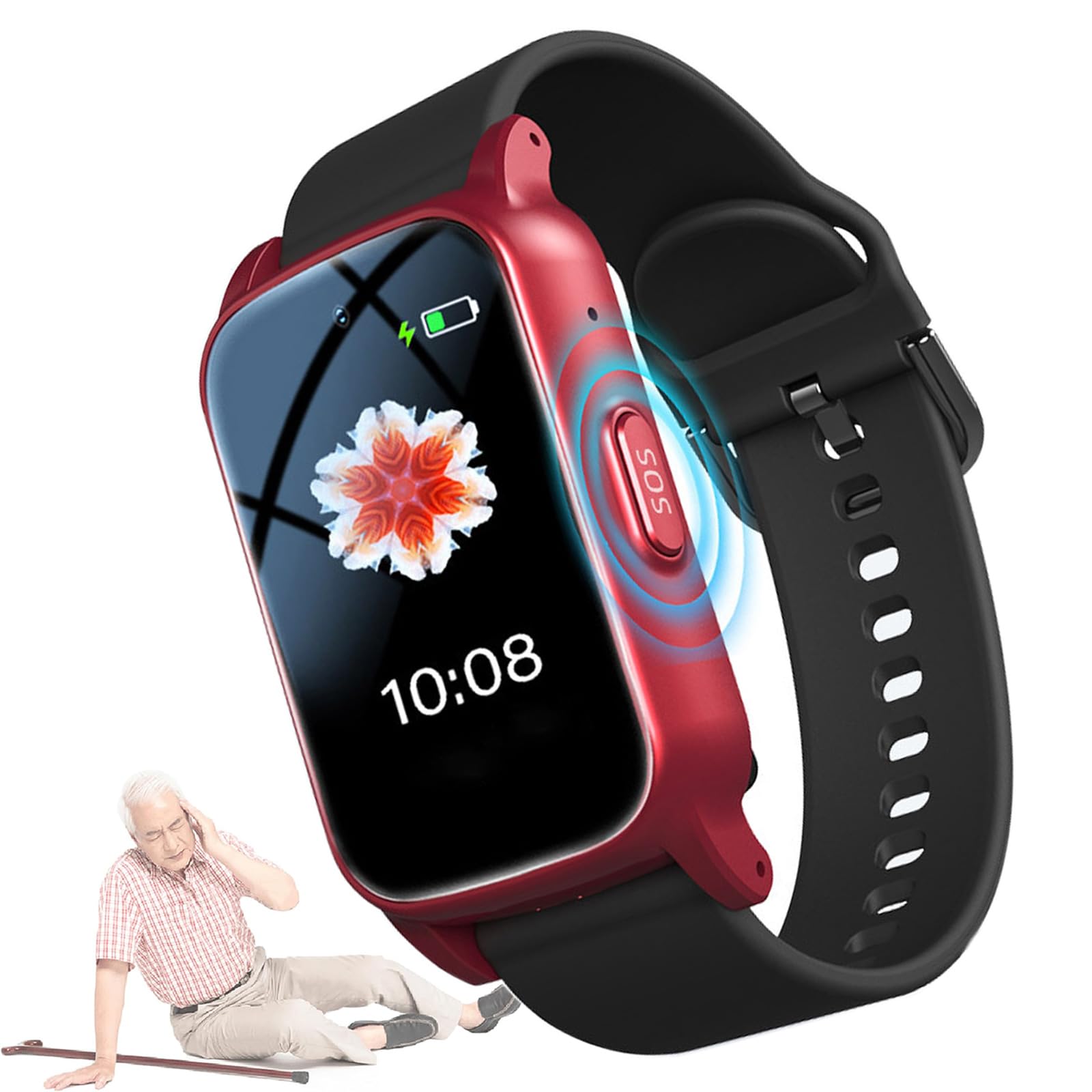 Diagram showing the dimensions of the smartwatch and a table of its technical specifications.