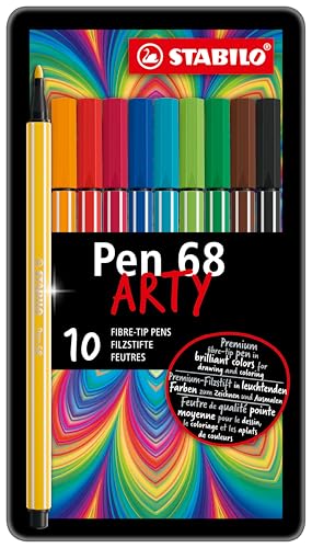 Pennarello Premium - Stabilo Pen 68 - Scatola In Metallo Da 10 - Colori Assortiti - 2