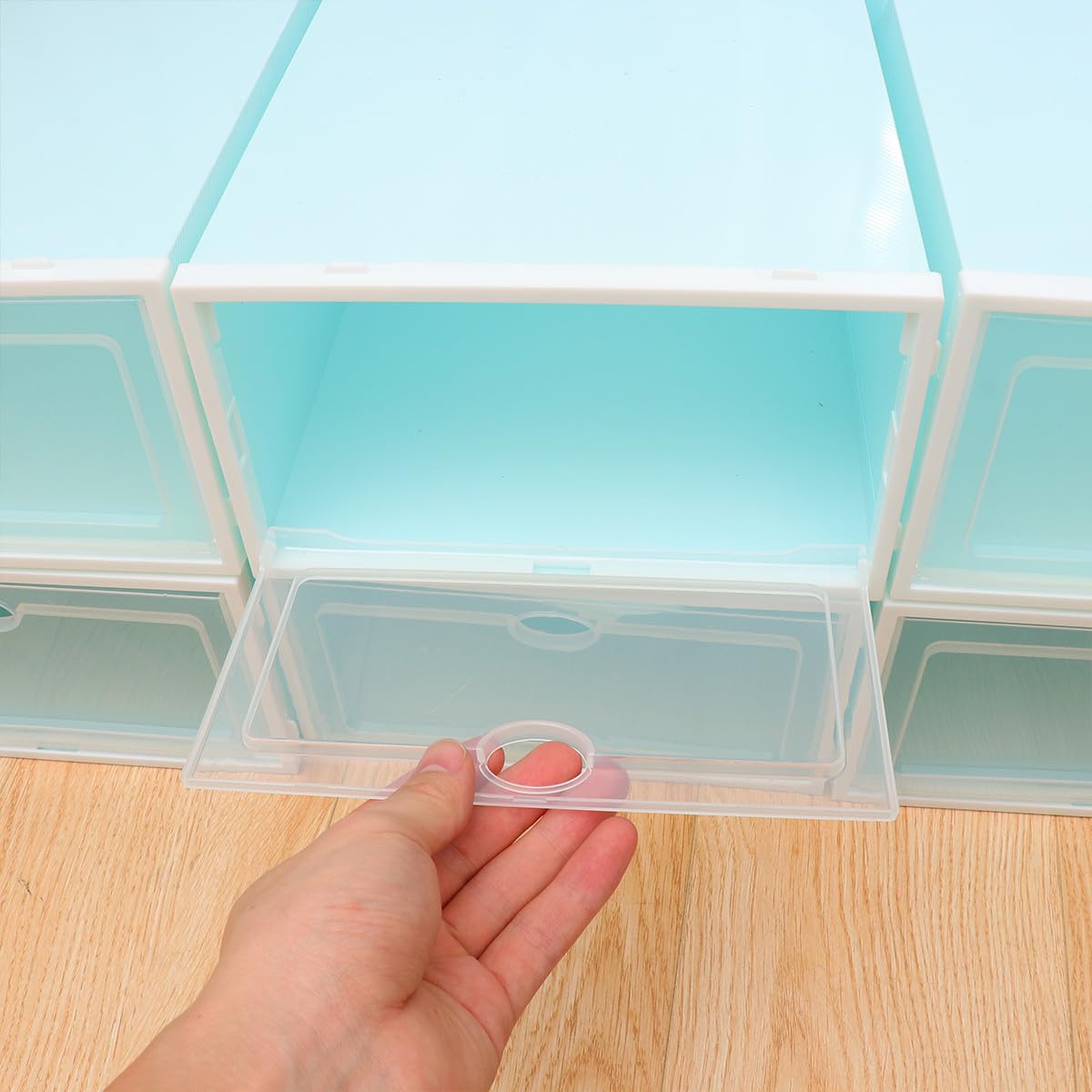 6 pezzi Scatole Trasparenti per Scarpe in Plastica Rinforzata da Contenitori Impilabili con Cornice Bianca per Donna Organizer Scarpe Resistente e Facile da Usare per Armadio e