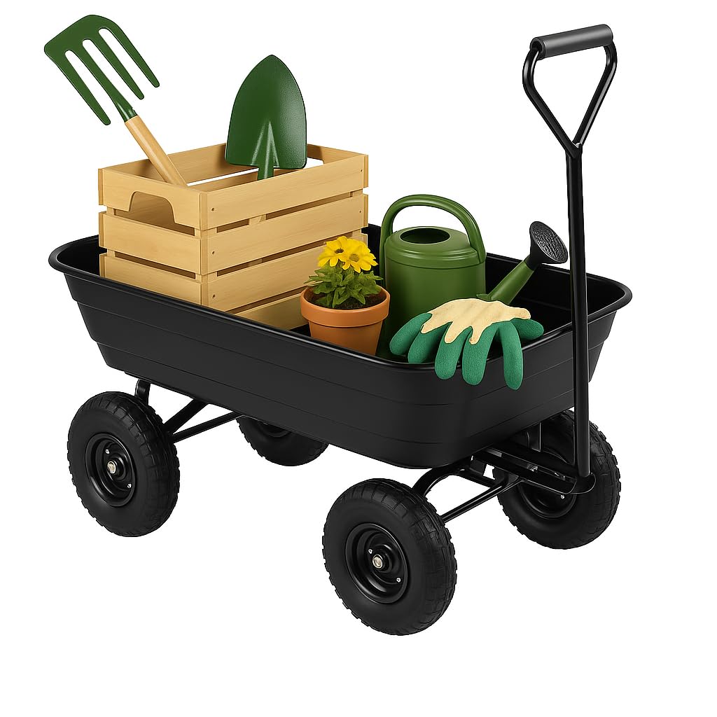 Transportwagen Handwagen Traglast 75 L /200Kg kippbar Gartenwagen für Werkzeug schwarz Bollerwagen Wagen Kippwagen