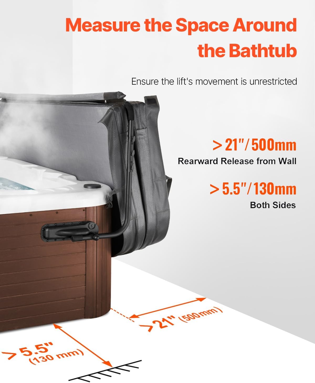 VEVOR Hot Tub Cover Lift, Adjustable Spa Cover Lift, Height 31.5 to 41.3 in, Width 69 to 100.5 in, Mounts on Both Sides at The Top, Compatible with Different Sizes of Rectangular Hot Tubs and Spas