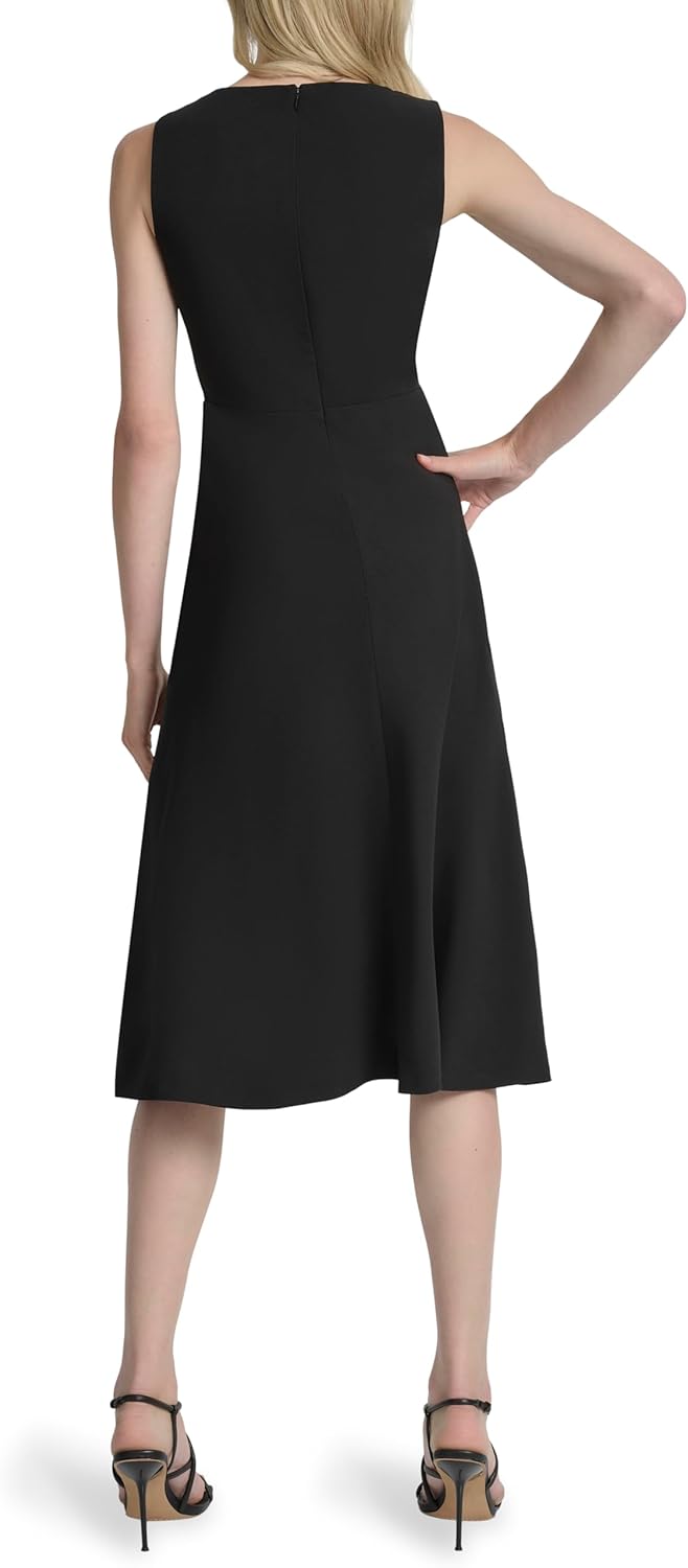 DKNY Women's Sleeveless V Chiffon Neck Trim Flounce Hem Midi Dress - Image 4