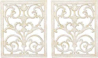 Sungmor 2PC Beautiful Floral Carved Scroll Wall DÃƒ©cor 12" x 15" Large Pretty Metal Hanging, Solid Wall Mount Decorative Sculpture, Gorgeous Vintage Wall Art Living Room Hallway Bedroom Home Decoration