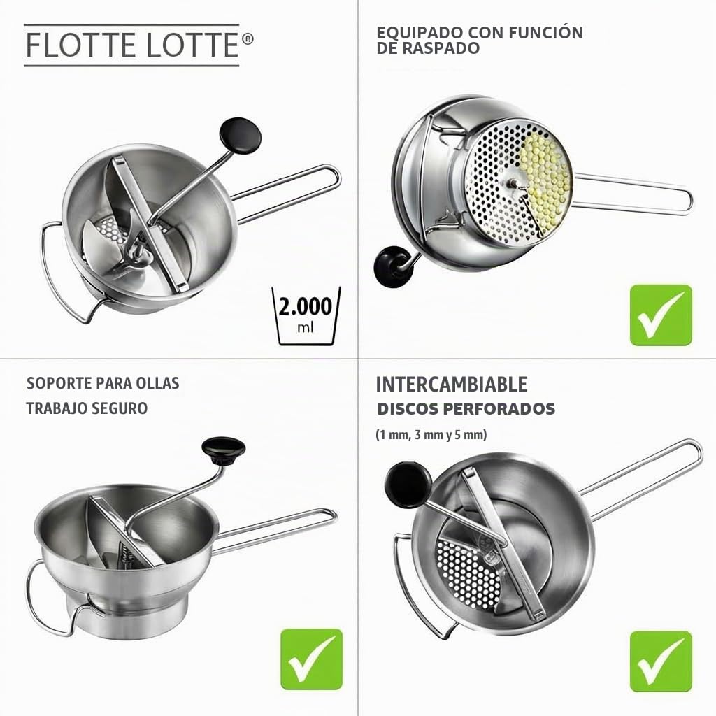 GEFU 89210 Flotte Lotte - Pasapurés de Acero Inoxidable (Incluye 3 Discos Perforados)