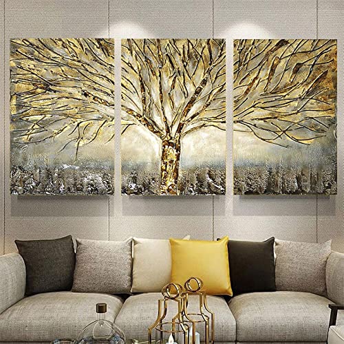 Gravure arbre de vie doré paysage abstrait toile pour habiller un mur vide