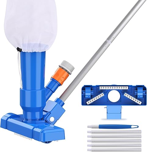 Aspiradora de mano para piscina, limpiador subacuático portátil con 2 bolsas de colección y poste de 56 pulgadas para piscinas sobre el suelo,