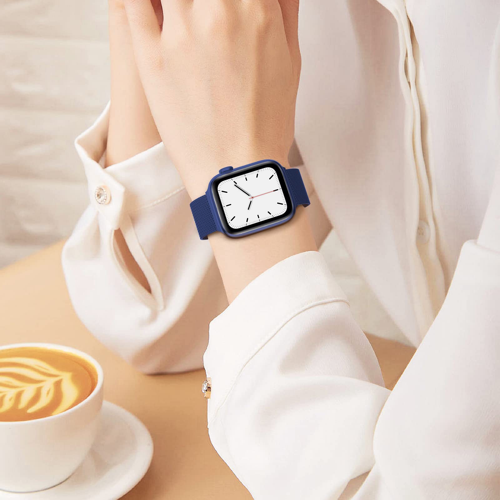 Higgs Cinturini Compatibile con Cinturino Apple Watch 49mm 46mm 45mm 44mm 42mm Donna Uomo,Cinturino Magnetiche Regolabili Doppie per iWatch Series 10 9 8 7 SE 6 5 4 3 2 1,Liscio Maglia Milanese Blu