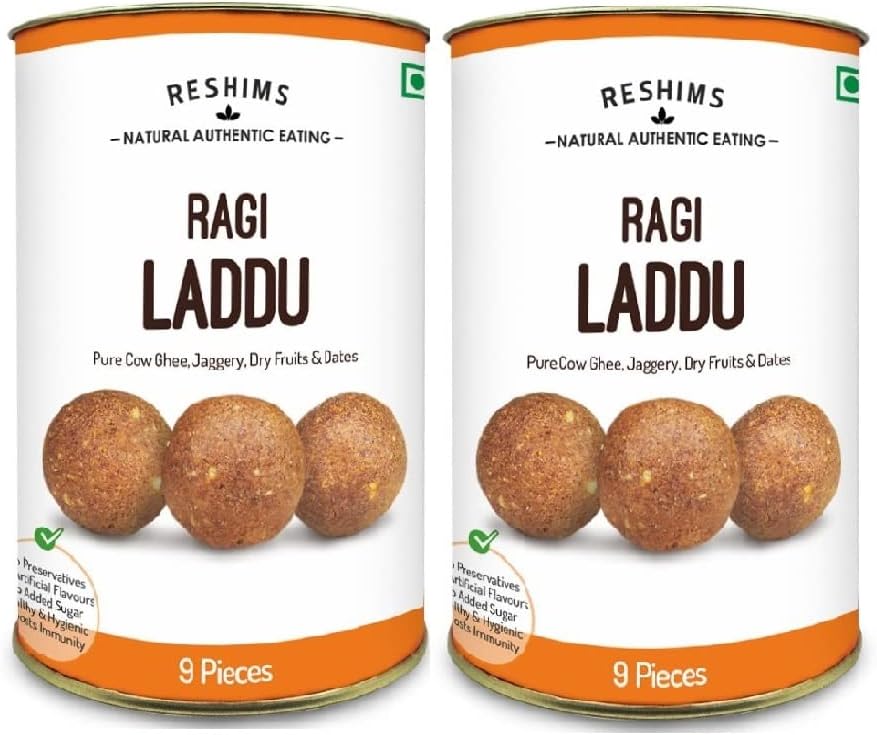 Healthy Ragi Laddu | Contains Cow-Ghee And Jaggery | No Flavours Or Preservatives Added |Foil Wrapped For Greater Freshness - 480 Gm