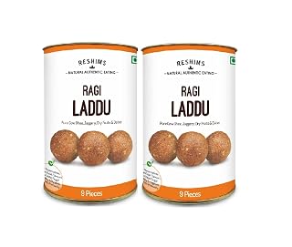RESHIMS Natural Authentic Eating Healthy Ragi Laddu | Contains Cow-Ghee And Jaggery | No Flavours Or Preservatives Added |Foil Wrapped For Greater Freshness - 480 Gm