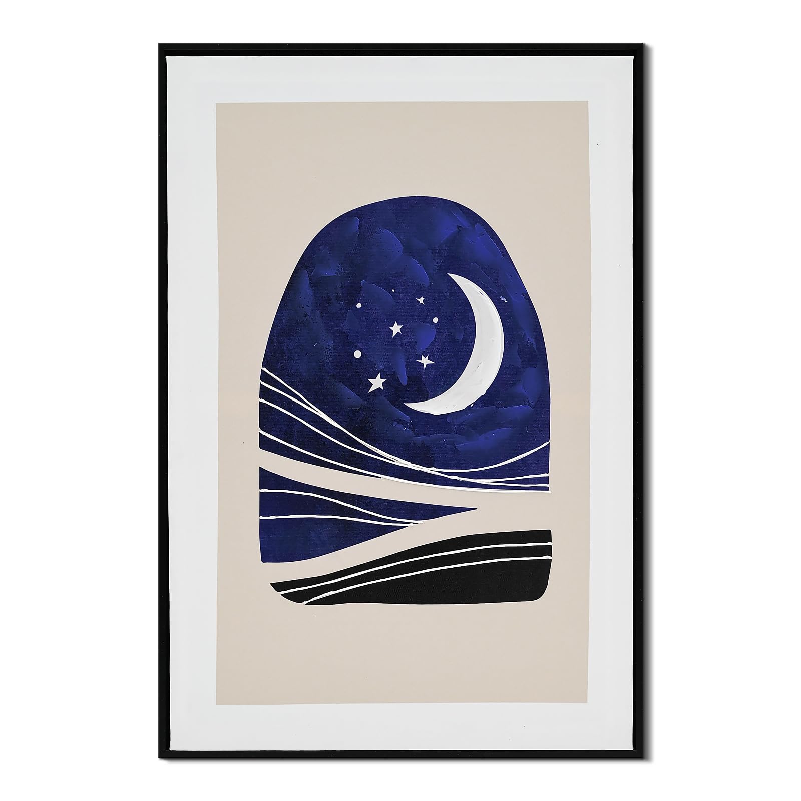 LJXDUBAF Abstract Moon Night Canvas Wall Art, Minimalist Starry Landscape Print Pictures for Living Room, Bedroom, Modern Home Décor