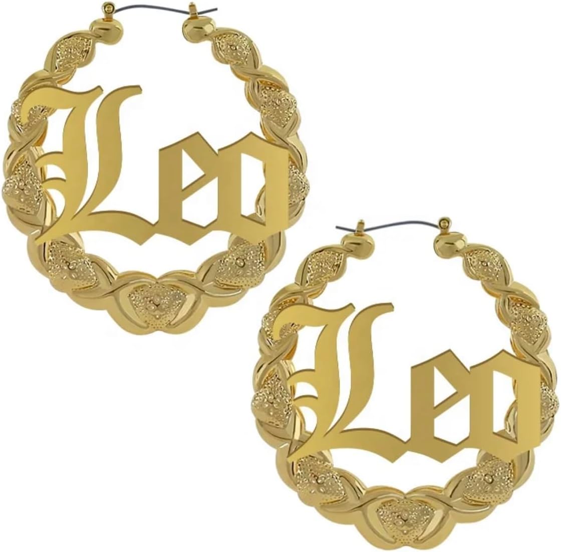 Zodiac Bamboo XOXO Hoop Earrings with Old English Font for Women Astrology Earrings Fashion Jewelry 14K Gold Plated 90's Earrings for Women Hip Hop Style Party Accessory