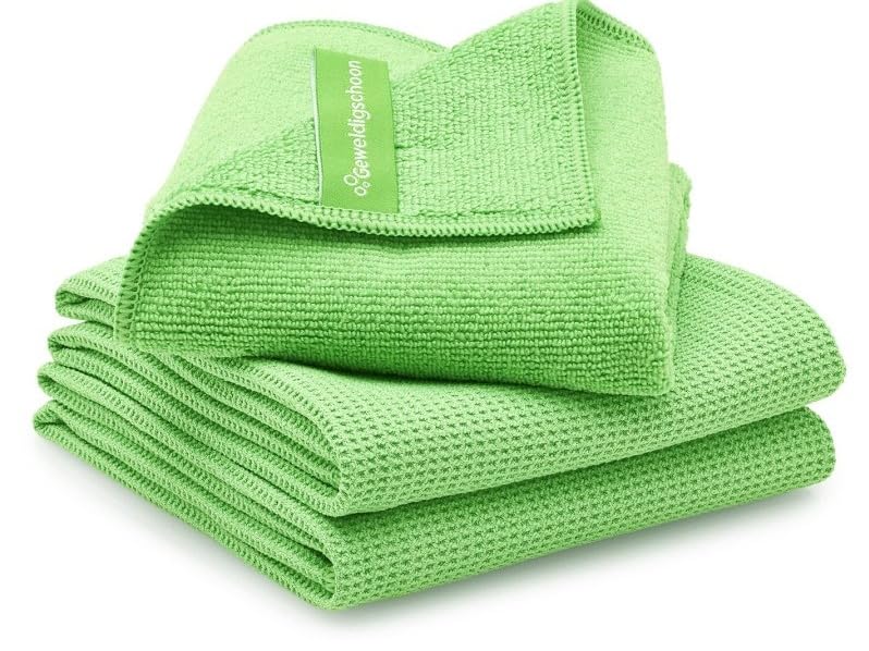 Geweldig Schoon Fensterputztücher Set - Reinigungstuch und 2 Trockentücher - Mikrofasertücher - Größe M - Grün