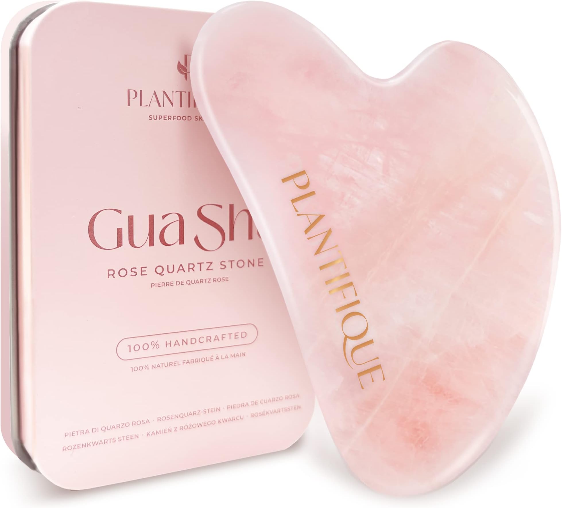 Premium Gua Sha Rose Quartz Tool for Face - Gua Sha Stone - Roze Quartz GuaSha - Face Massager for Women & Men for Your Skincare - Anti Aging Massage Tool - Facial Skin Care Products by Plantifique