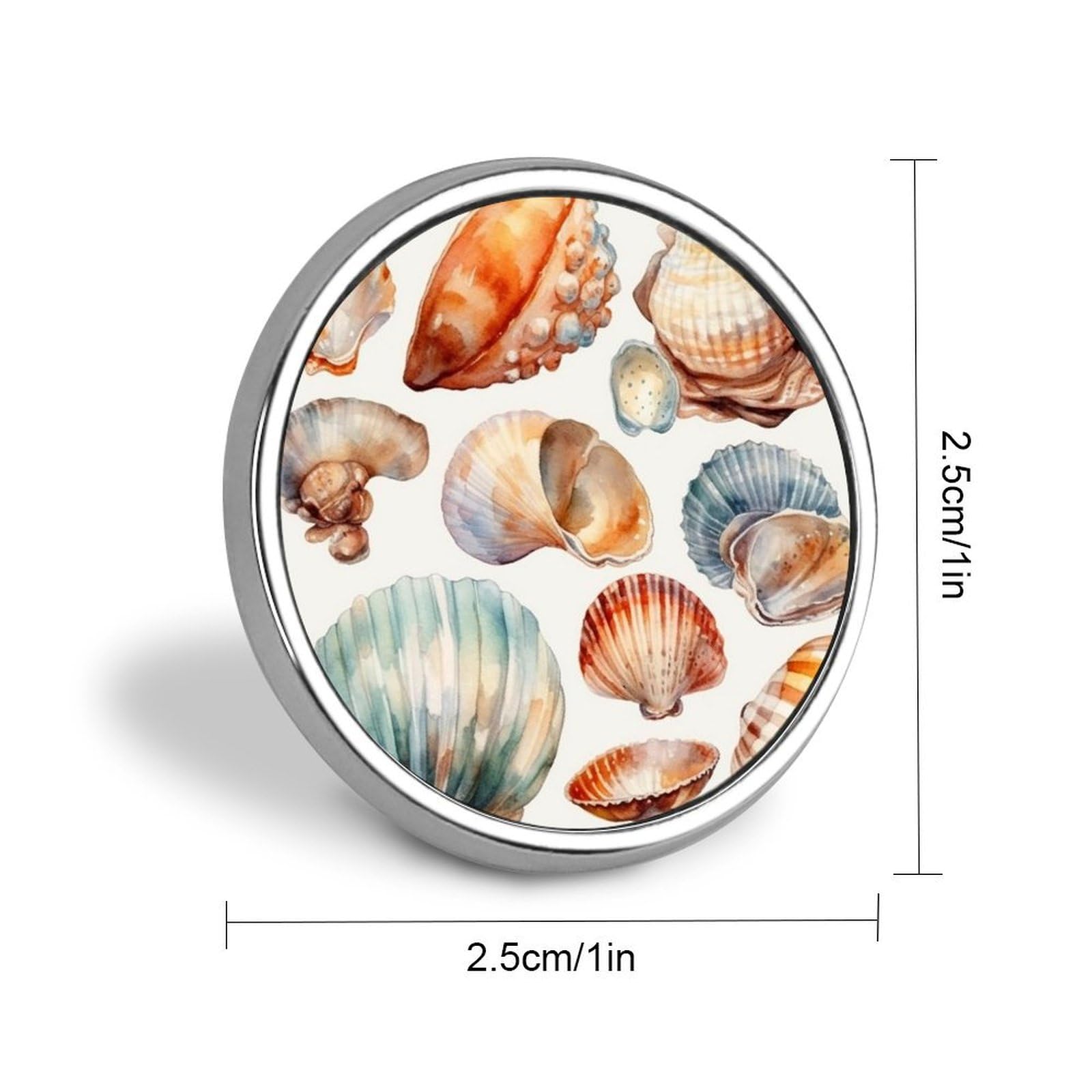 Aluminium Alloy Round Badge Brooch Pins for Men Sea Shell Pattern Brooches Elegant Pin for Women Fashion Button Badges Brooch Badge for Hats Jackets Shirts