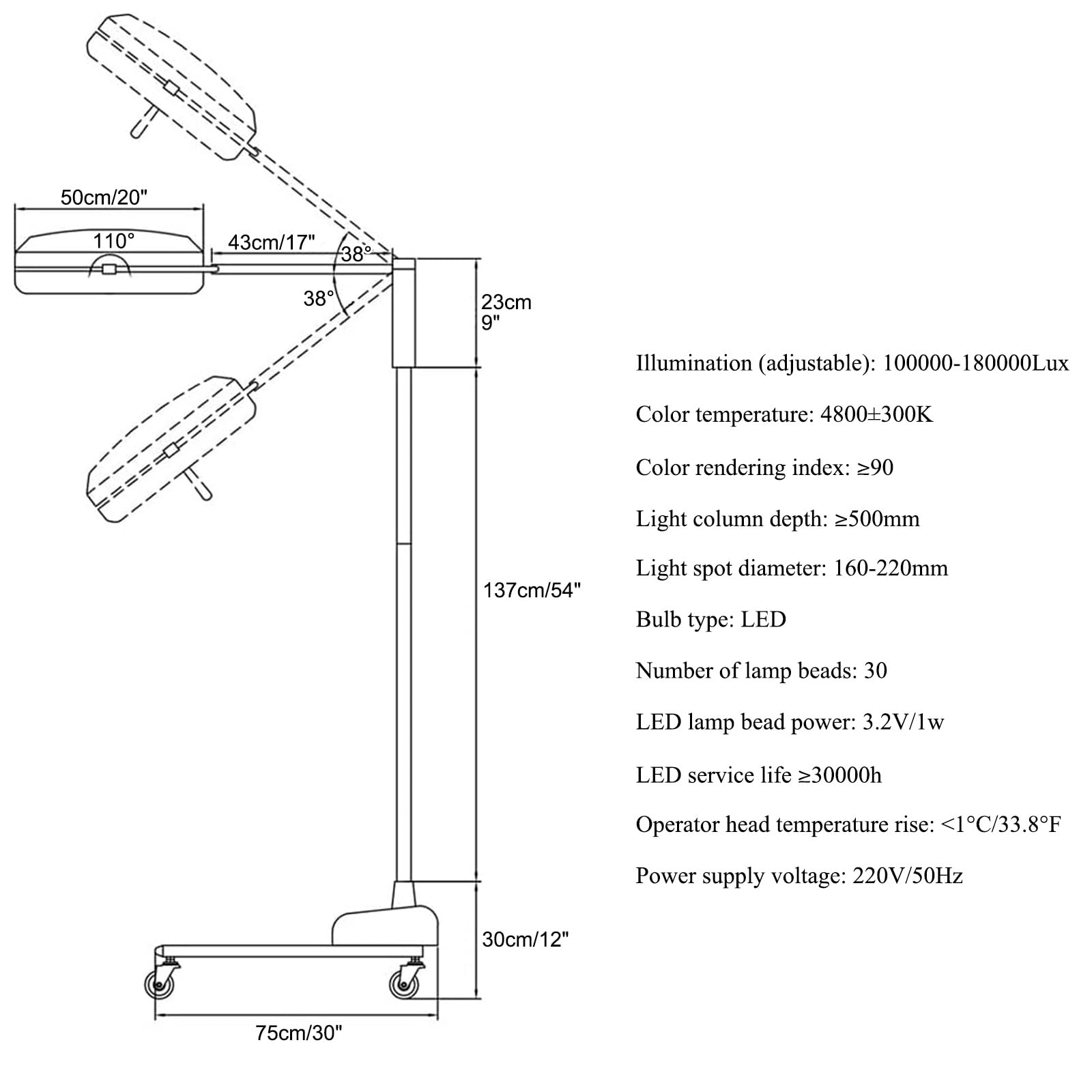Lampa do Badań Chirurgicznych LED, Mobilna Lampa do Badań Ginekologicznych, Mobilna Lampa Dla Zwierząt, Lampa do Badań Chirurgicznych, z Trzydziestoma Lampami