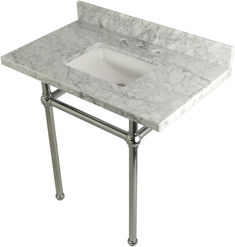 Kingston Brass KVPB36MBSQ0 Templeton 36" x 22" Carrara Marble Vanity Top with Brass Console Legs, Carrara Marble/Matte Black