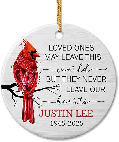 Adorno de cerámica con cardenal personalizado en memoria amorosa, los seres queridos pueden dejar este mundo pero nunca dejan nuestros corazones,