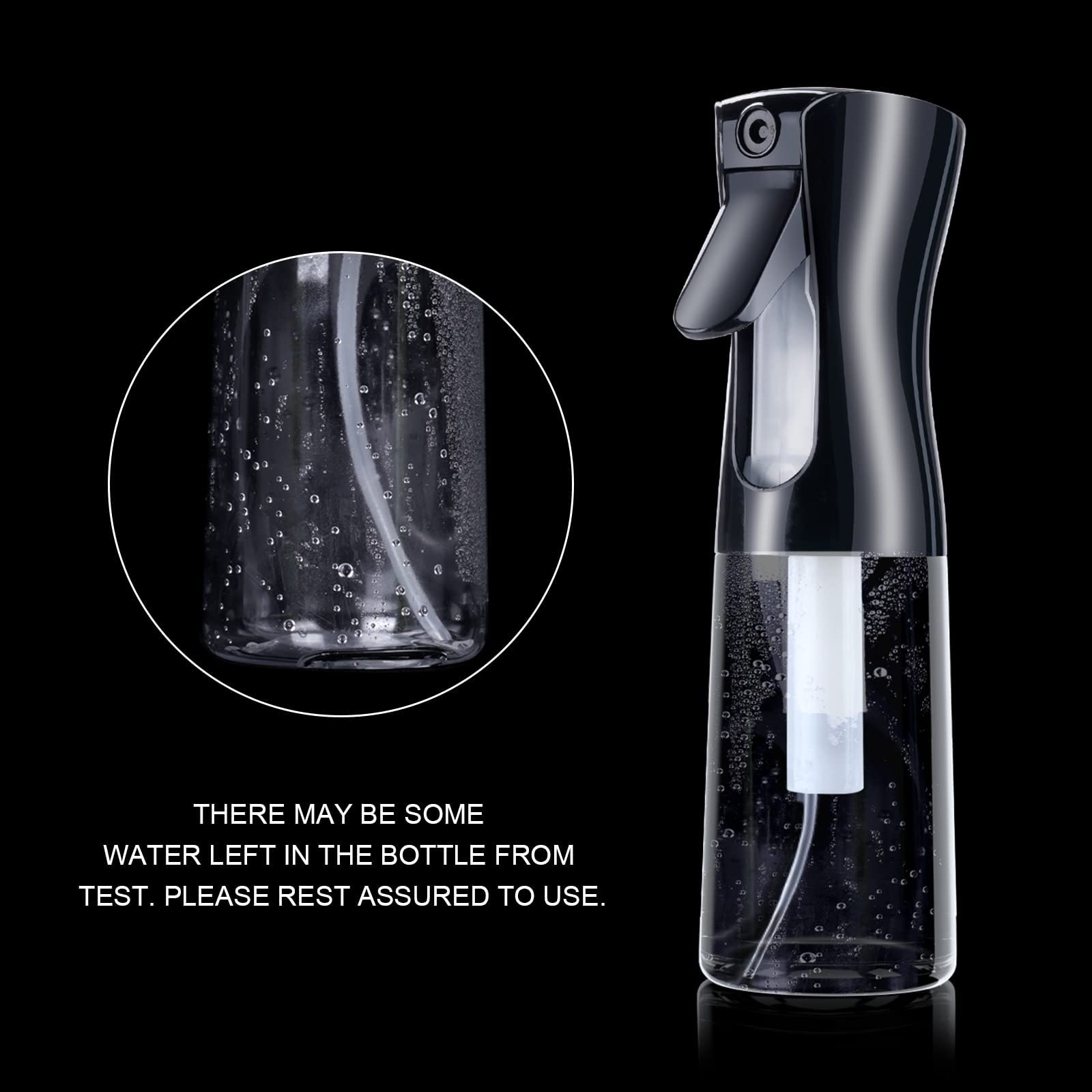 URAQT Bottigliette Spray, 200ML Spruzzino Nebulizzatore, Flacone Spray per Acqua Continua Vuoto Flacone Spray per Capelli per Acconciature, Piante, Animali Domestici, Pulizia (Copertina Nero)