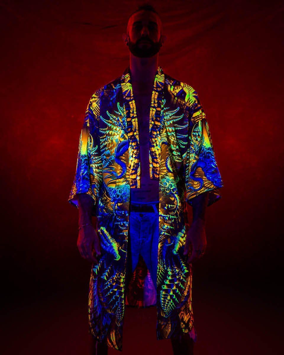 Mystic Mind Unisex Kimono - Festival-Goers Lightweight Psychedelic Kimono, One Size Fits Most, UV Reactive