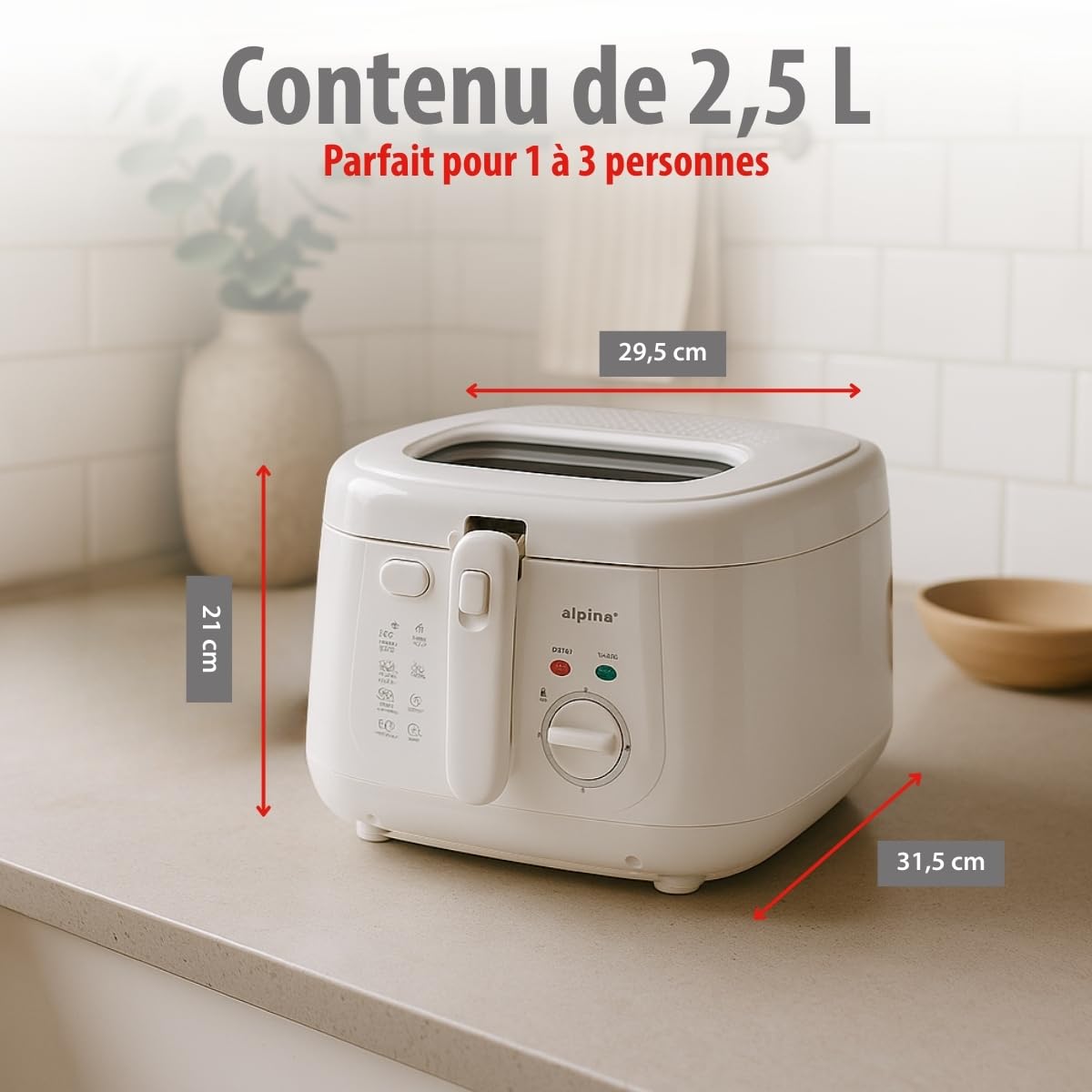 alpina Friteuse - Friteuse - 1800 Watt - 2,5 Litre - Jusqu'à 190ºC - Blanc