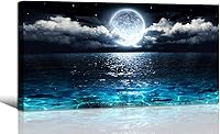 HaichuangDecorArt Moon Sea Ocean Landscape Canvas Wall Art - Framed 1" Thick, Waterproof, Ready to Hang for Living Room & Bedroom Decor (50x100cm)