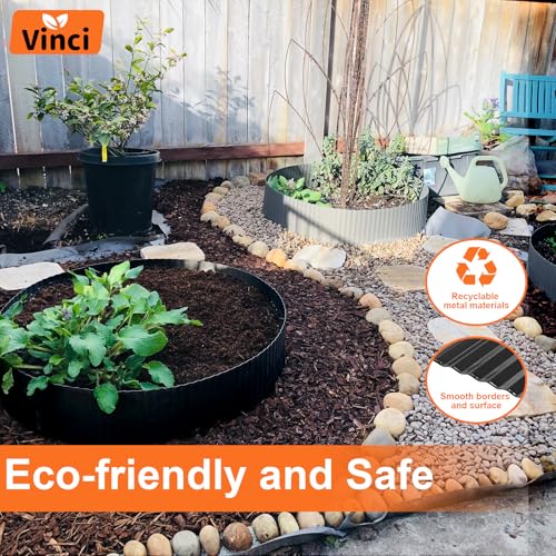 Vinci Garden Landscape Edging Border, 8 Inch x 20 FT Corrugated Sturdy Metal Easy Installation Safe Hemmed Lawn Garden Border Edges for DIY Flower Beds, Pathways and Patio Design (Black) - Thumbnail 3