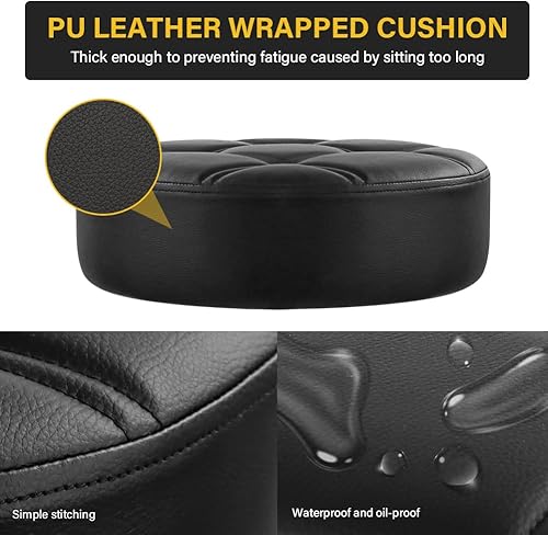 Miniatura 6 de Taburete rodante resistente con ruedas, taburete giratorio hidráulico ajustable con ruedas ergonómico de cuero grueso, silla redonda para cocina,