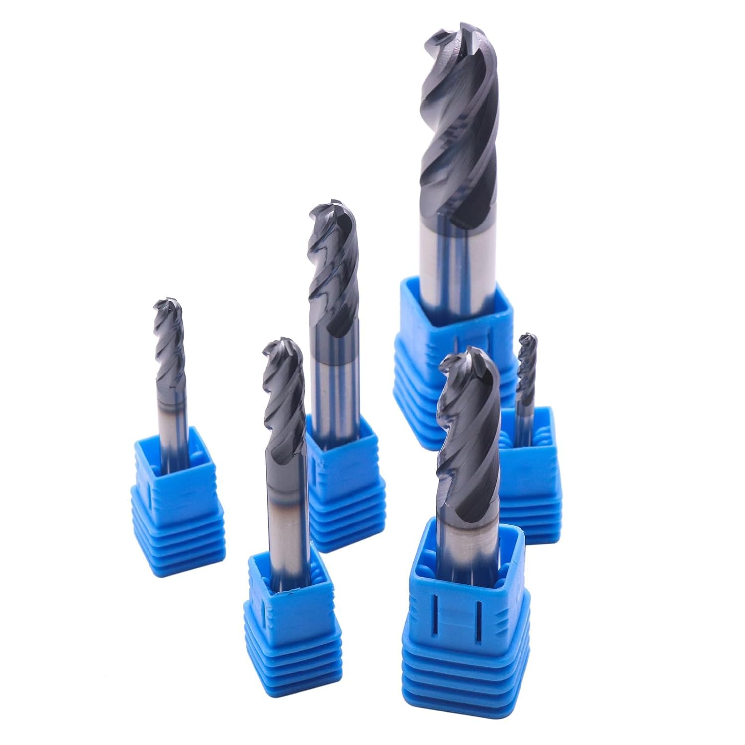 BestParts High Performance 6Pcs Solid Carbide Ball Nose End Mills Set 1/8", 3/16", 1/4", 5/16", 3/8", 1/2" - AlTiN Coated, 4 Flute, 30 Degree Helix, End Mill Bit Set, CNC Router Bit