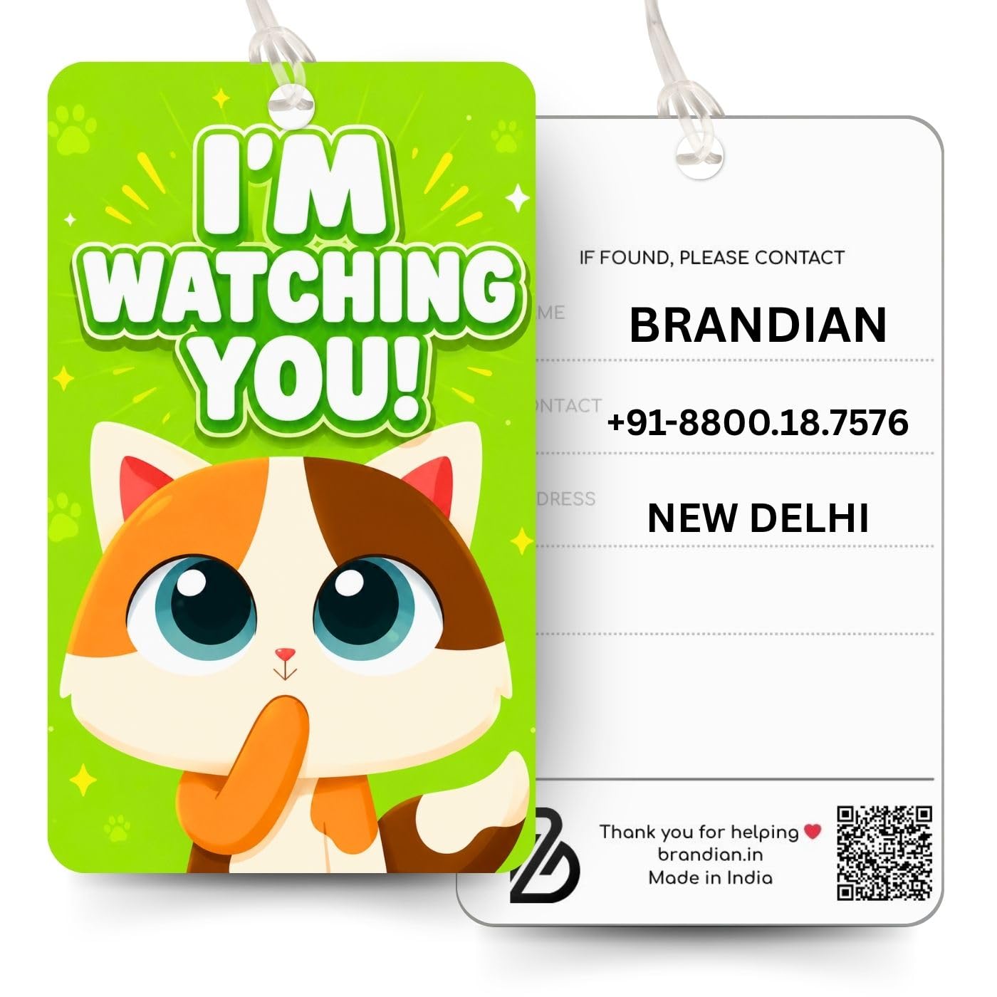 Brandian Luggage Tags and Bag Tags, Cat I'm Watching You Never Lose Your Luggage Again Explore Our Collection of Travel Tags for Luggage with Silicone Strap (Multicolour) Size 3 X 2 Inches-image-18