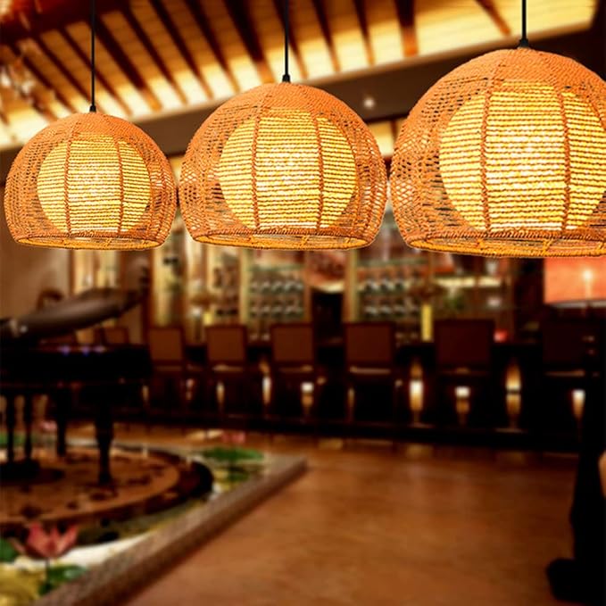 MODEBHD Rustiek geweven strand touw hanglamp, geweven hanglamp, 1-licht modernisme plafond hanger kroonluchter armatuur met binnenkap, voor keuken eiland café bar boerderij-geen lamp photo 2