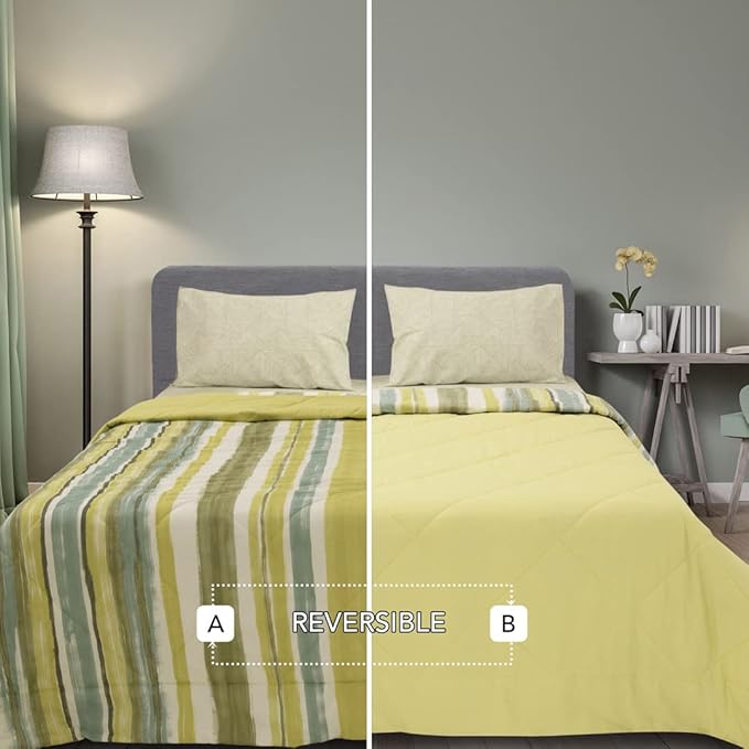 SleepX 100% Soft Mercerised Cotton Reversible Microfiber Comforter – Diamond Quilting- Single 88″X60″ – Green Banana at Rs. 599