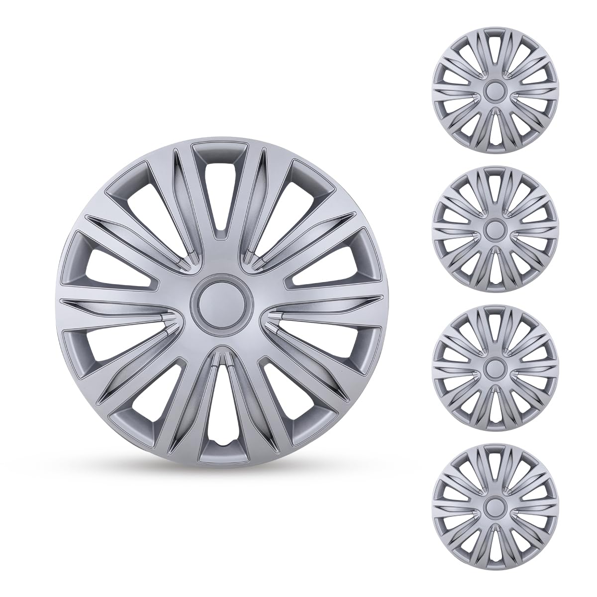 15 inch Wheel Rim Cover Hubcaps - Universal Hubcap Wheels Cover | Replacement for Car Truck SUV R15 ABS Hub Caps Accessories Set of 4, Silver, 5083 Style