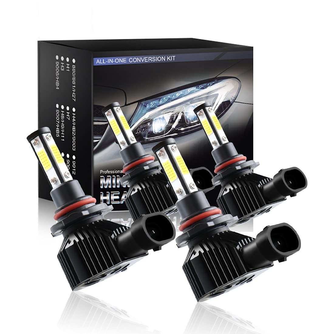 A-Partrix 9005 9006 LED Headlight Bulb Replacement Waterproof 6000K 80W 8000 Lumens Xenon White Super Bright pack of 4