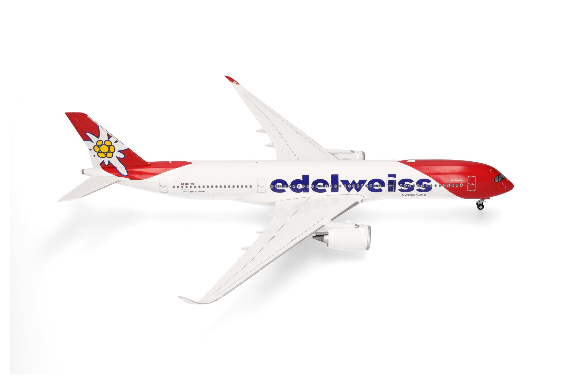 Herpa Modellino aereo Edelweiss Air Airbus A350-900 – HB-IHF "Piz Bernina", miniatura in scala 1:200, da collezione, senza supporto, in plastica