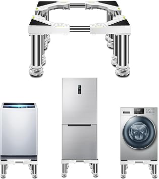 Anti-Skid Washing Machine Base Fridge Stand Multi-Functional Adjustable Base Washer and Dryer Stand Appliance Refrigerator Pedestal Stand with 4/8/12 Stainless Steel Feet