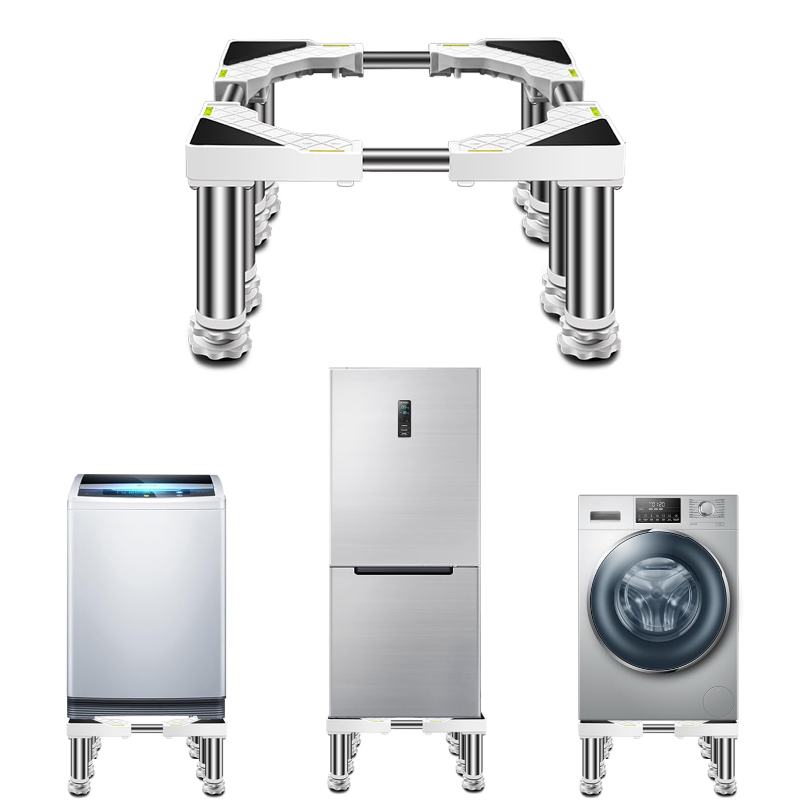 Waschmaschinen Untergestell mit 8 Schwerlastfüßen Universal Verstellbare Kühlschrank Sockel für ZKühlschrank Trockner Gefrierschrank Waschmaschine Geschirrspüler (White,Höhe:5.5-6.6in)