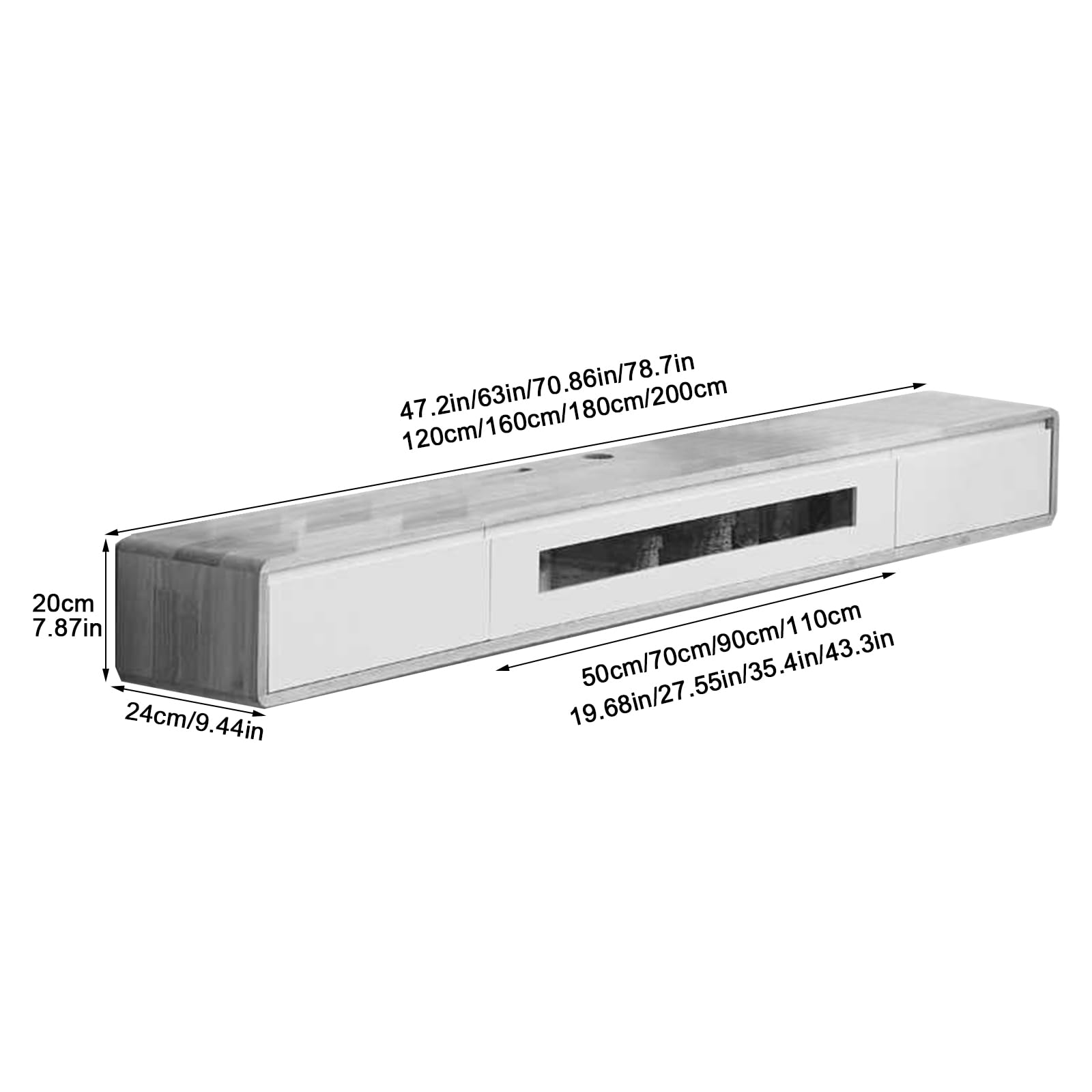 Meuble TV Suspendu Moderne Bois Massif 120-200cm Flottan Console multimédia de Divertissement Murale Étagères TV Murales 2 tiroirs pour Salon et Bureau (A, 140CM)
